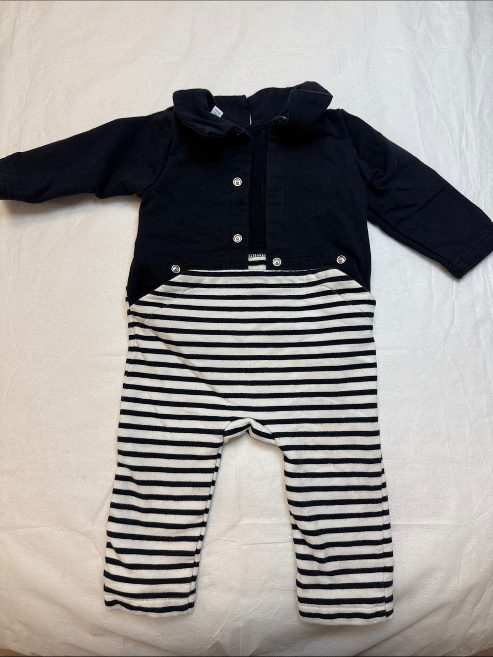 Jacadi Navy Top with White & Navy Striped One-Piece Bodysuit
